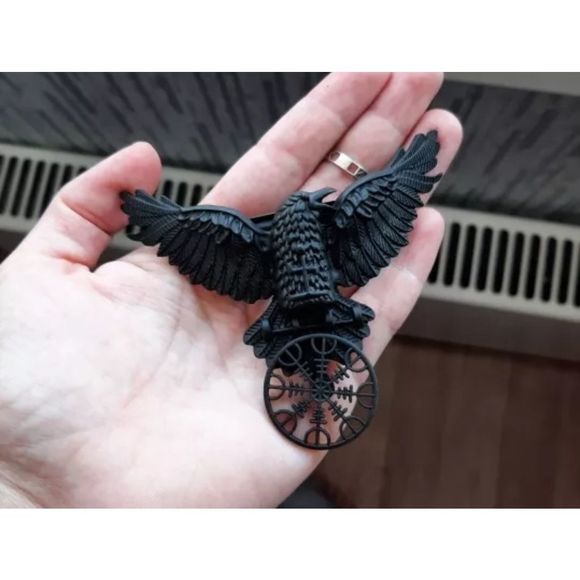 Black titanium raven Crow hair clip boho punk goth large wing span about 5in new - Picture 7 of 10